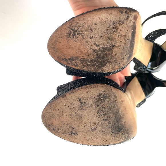 JIMMY CHOO‎ Jenna 150 Platform Stiletto Heels EU 37.5 BLACK GLITTER Ankle Strap - Picture 8 of 8